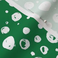 Paint Drops Polka Dots // White on Kelly Green