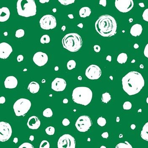 Paint Drops Polka Dots // White on Kelly Green