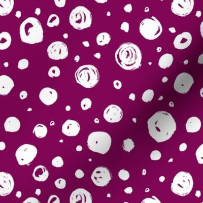Paint Drops Polka Dots // White on Mulberry