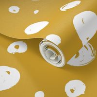 Paint Drops Polka Dots // White on Mustard