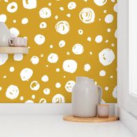 Paint Drops Polka Dots // White on Mustard