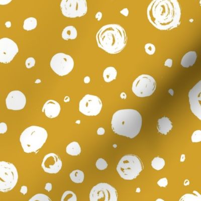 Paint Drops Polka Dots // White on Mustard