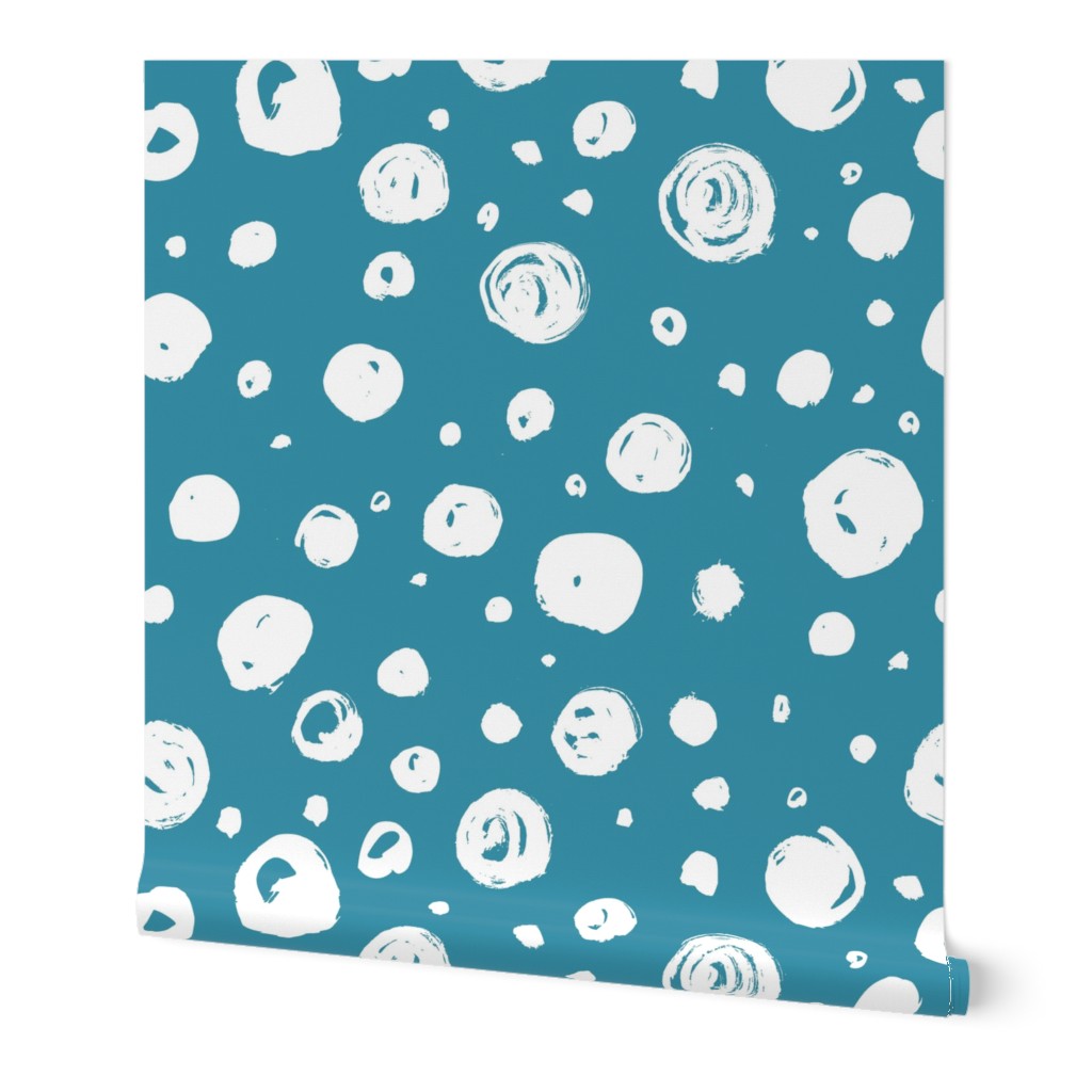 Paint Drops Polka Dots // White on Island Teal