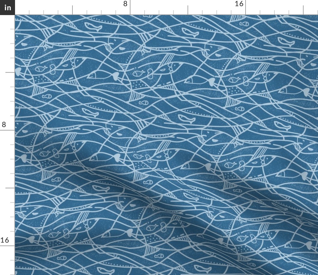 Water design.Fish and waves.