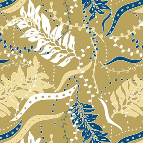 Kelp Forest - Blue, White on Gold 