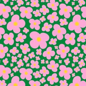 Smaller Scale - Scandi Flower Power in Green + Pink