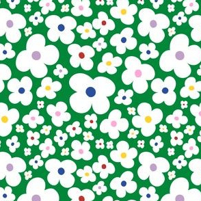 Smaller Scale - Scandi Flower Power in Green + White