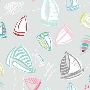 ditzy sailboats gray and pastel