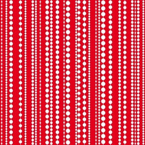 Red pattern, christmas decor, tree decoration, red and white, garlands, festive, vertically striped, stripes, beads, beaded, bright, dots, red christmas.