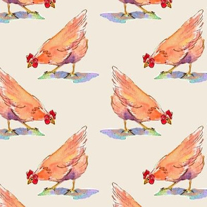 henpecked watercolor chickens on wheat