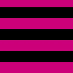 Large Horizontal Awning Stripe Pattern - Medium Magenta and Black