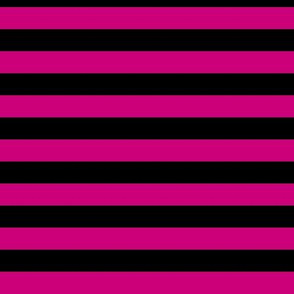 Horizontal Awning Stripe Pattern - Medium Magenta and Black