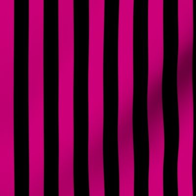 Vertical Awning Stripe Pattern - Medium Magenta and Black