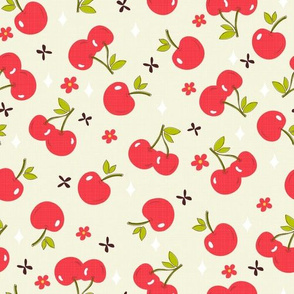 Summery bright cherry print with pale yellow background
