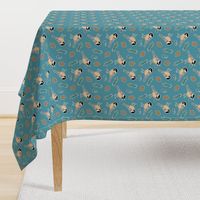 Tossed Forest Chickadee on Denim Blue