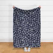 Large indigo blue flowers on a midnight base with oversized flowers for floral wallpaper, bedding 