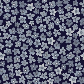 Large indigo blue flowers on a midnight base with oversized flowers for floral wallpaper, bedding 