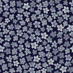 Indigo watercolour flowers on navy - large scale wallpaper 