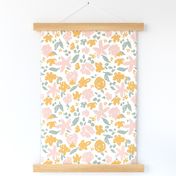 pastel spring floral in pink, sage green and yellow / medium / whimsical floral sketch