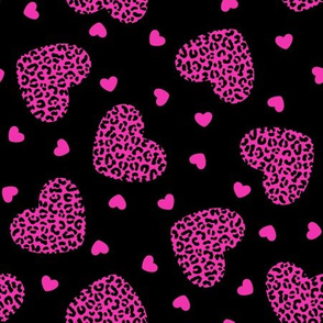 2 Color Leopard Print Hearts: Pink on Black