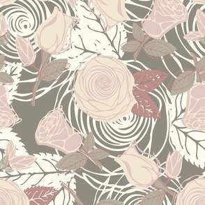 Rose Garden Cream with Pink leaves