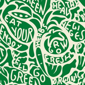 Veggie Delight Quotes- Vegetables and Herbs in Green Cyan- Large Scale