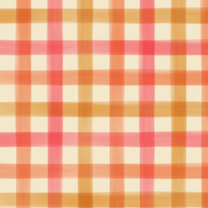 Watercolor Gingham - extra large - peach marigold & pink