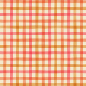 Watercolor Gingham - large - peach marigold & pink