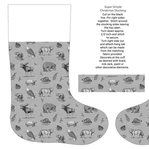 Wildlife on gray cut and sew stocking