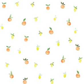 hand painted watercolor oranges and lemons, summer citrus fruit for kitchen, kids and baby
