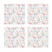 Medium scale pretty watercolor floral in pink, blue and yellow for girls dresses and nursery