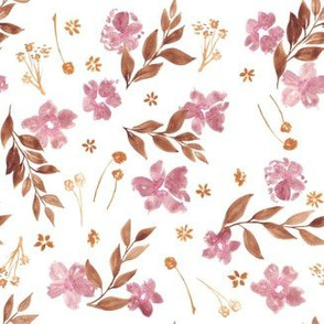 Warm neutral florals in watercolor, earth tones, boho, purple floral, pink floral, muted pink, potters pink, brown, autumn, fall floral, baby, nursery, kids, pretty, soft, whimsical
