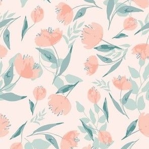 Watercolour Floral peonies in pink and green, floral, pastel, spring, pale pink, mint green, cute, baby, nursery