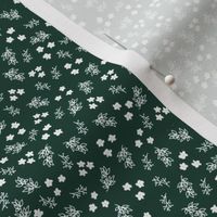 Dainty floral on Pine green, dark green, cute floral, scattered, small, tiny, ditsy, pine, Christmas, holiday, winter, autumn, fall, Christmas floral, Christmas dress
