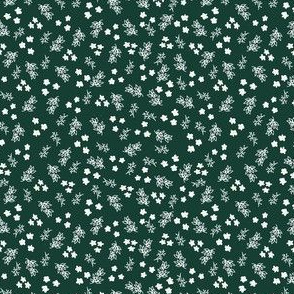 Dainty floral on Pine green, dark green, cute floral, scattered, small, tiny, ditsy, pine, Christmas, holiday, winter, autumn, fall, Christmas floral, Christmas dress