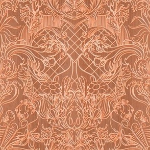 Illustrated French Rococo Jacquard Embroidery - Cheers to New Beginnings - Orange Ocre