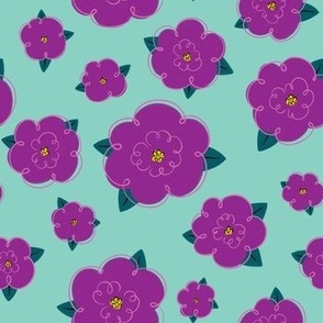 Small Fluffy Flowers (Turquoise & Purple)
