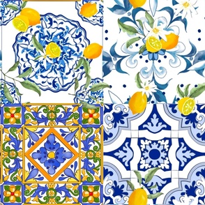 Summer,citrus Mediterranean style ,flowers,lemon fruit pattern 