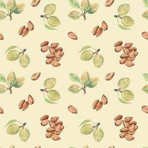 Almond green and brown nuts on beige
