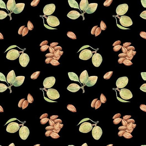 Almond green and brown nuts on black