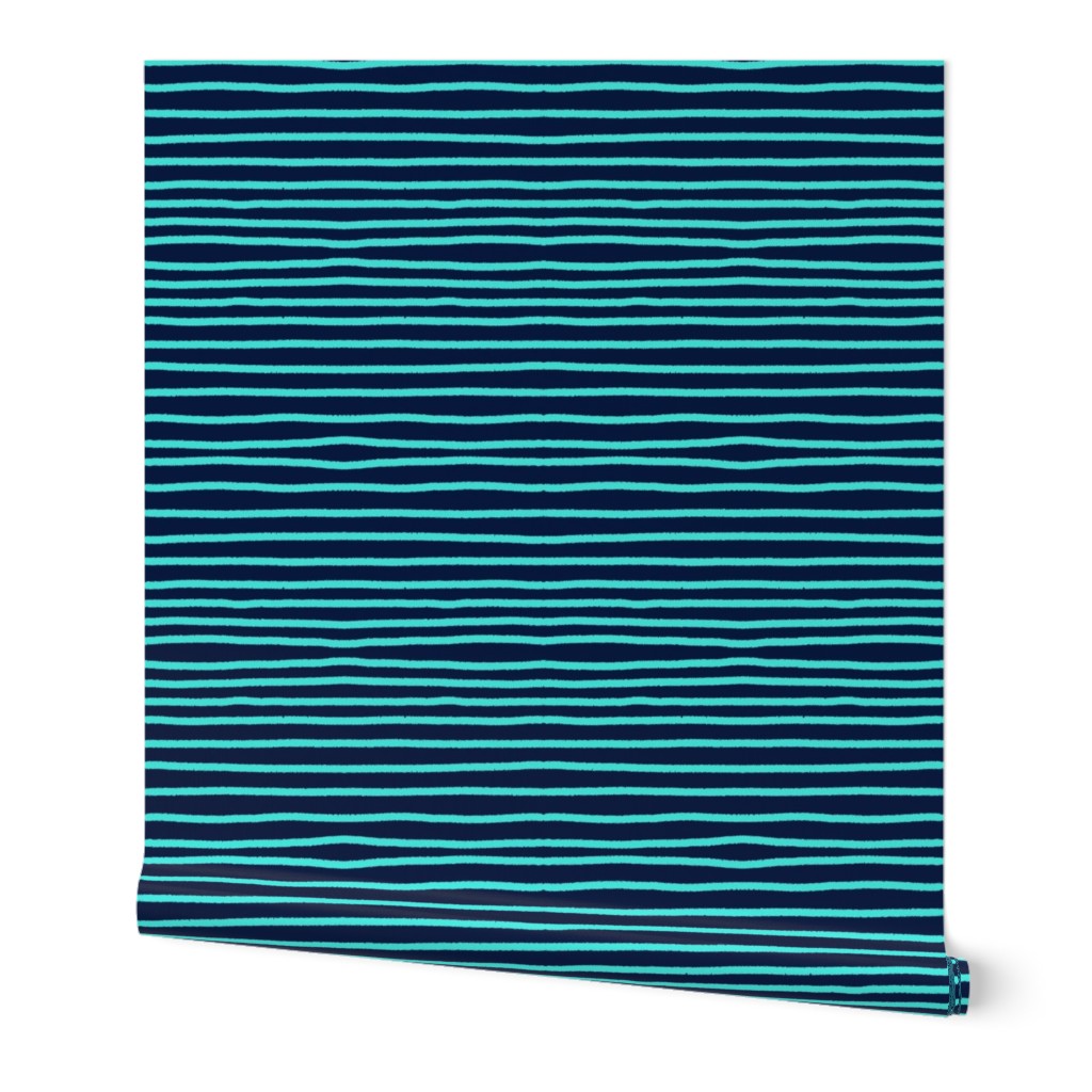 Sketchy Stripes // Navy and Turquoise 