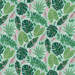 Aztec Jungle Leaves on Mint Green - Tiny