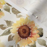 Sunflower Floral / Bone - Fall, Autumn, Sunflowers, Botanical, Earthy, Watercolor Floral