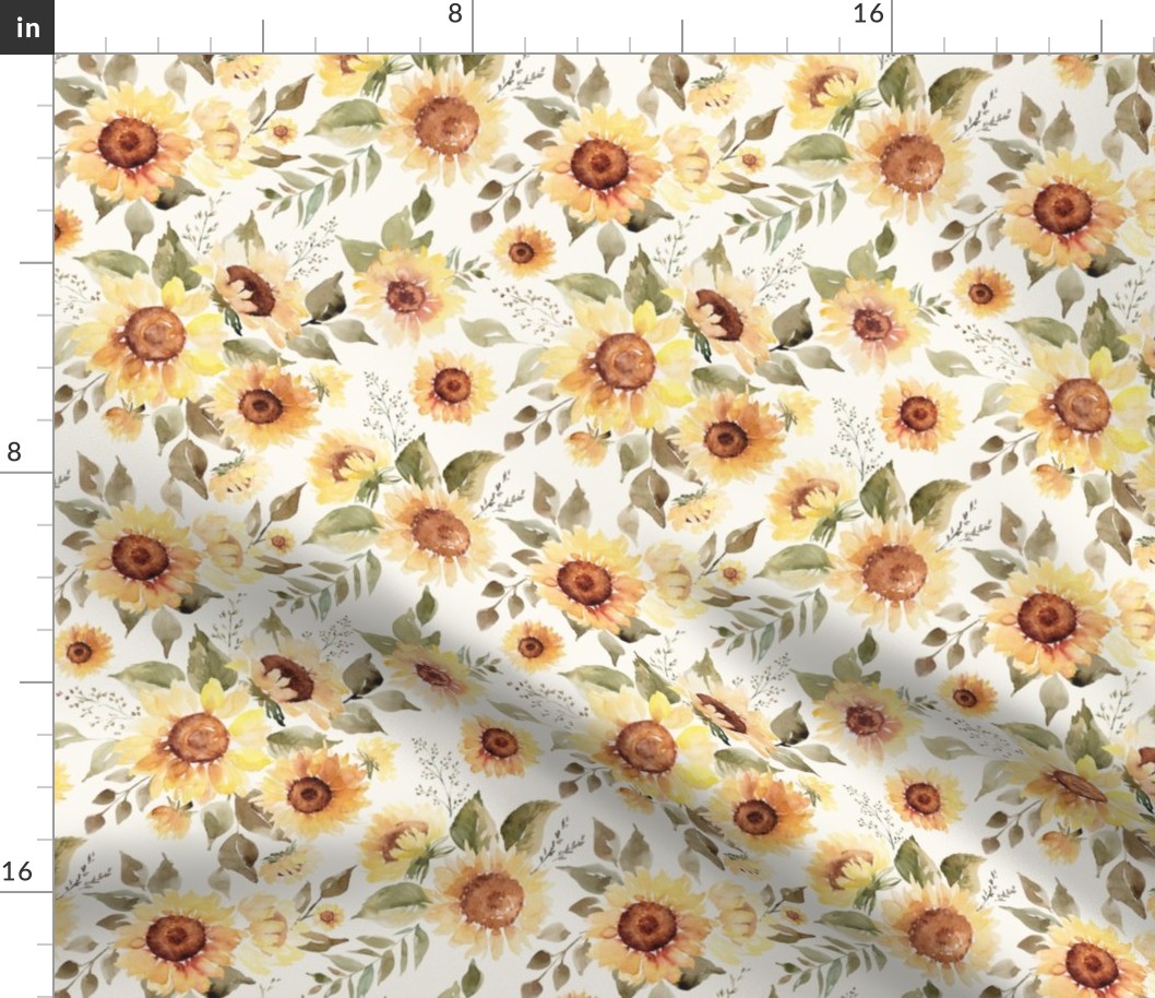 Sunflower Floral / Bone - Fall, Autumn, Sunflowers, Botanical, Earthy, Watercolor Floral