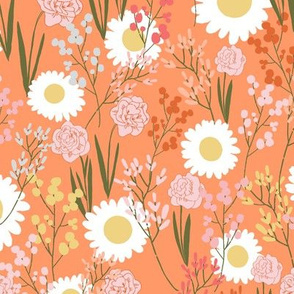 Daffodils + Daisies Orange Background