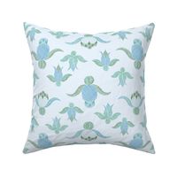 Stripey Floral Ornaments - Blue and green on light blue