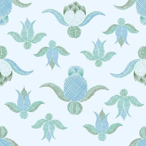 Stripey Floral Ornaments - Blue and green on light blue