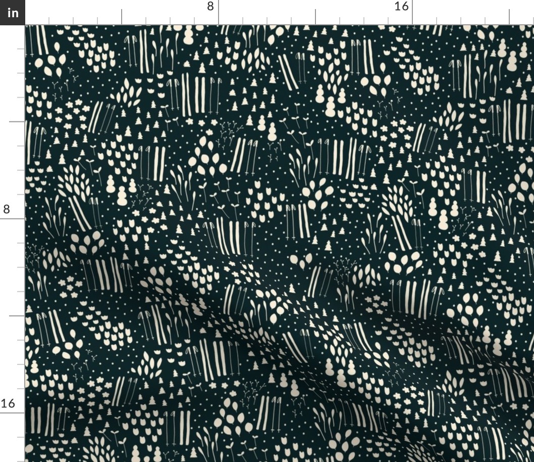 Cross-country Skiing Winter Florals - charcoal