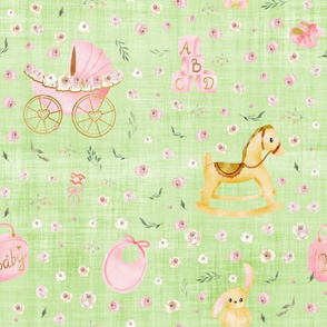 floral baby  green linen