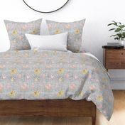 floral baby  grey linen